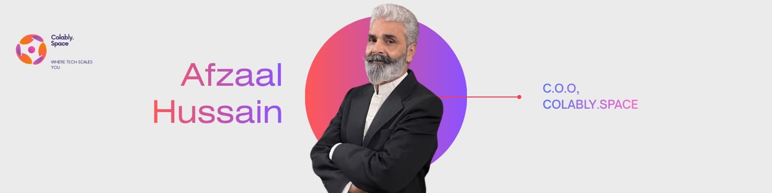 Afzaal Hussain, Chief Operating Officer at colably.space — banner with portrait and branding